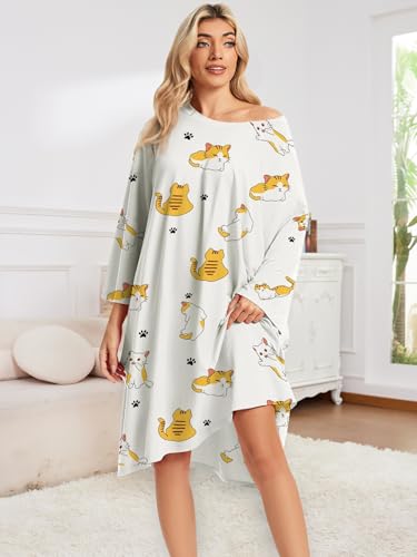 CRIPOM Plus Size Moo Moos for Women Oversized Sleep Shirts with Pockets - color: Beige