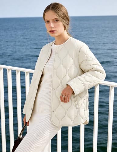 Flygo Womens Quilted Lightweight Jackets Oversized Puffer Coat with Pockets - color: Beige, size: Small