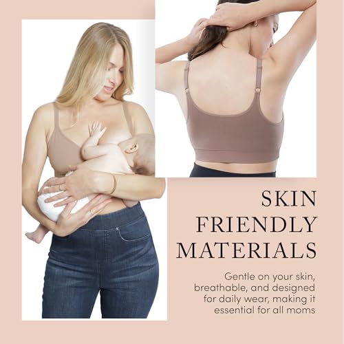 Ingrid & Isabel Cooling Crossover Nursing Bra - Wireless Seamless Postpartum and Maternity Bra for Breastfeeding - color: Deep Taupe, size: Medium