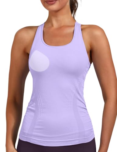 Women's Seamless Side-Ruched Racerback Tank Top - color: Light Purple, size: X-Small