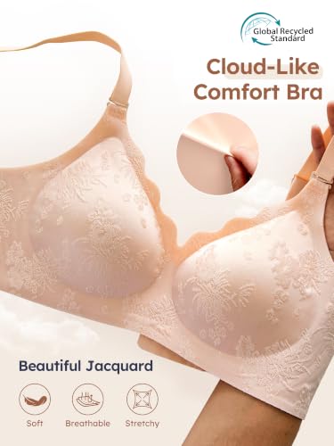 Wireless Jelly Jacquard Bralettes for Women Seamless Convertible Bras - color: Skin, size: Large