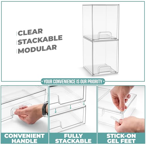 Sorbus Stackable Acrylic Storage Drawers, 2 Pack Clear Plastic Organizer Bins for Baby Bottles, Makeup, Bathroom, Vanity & Kitchen Countertop Organization, Pull-Out Drawer Design for Cabinets & Pantry - size: Tall, style: 2 Pack