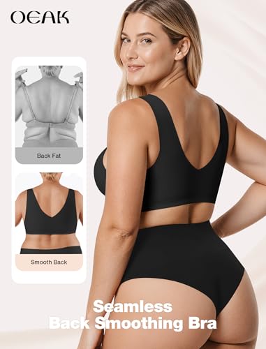 OEAK Women Wireless Jelly Bras Pull on Full Coverage Tshirt Bra - color: Black, size: XX-Large