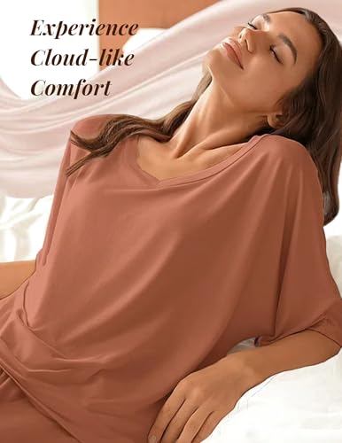 Ekouaer Lounge Sets for Women Comfy Pajamas Set 2 Piece Outfits - color: Camel, size: X-Large