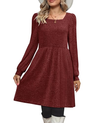 CzzzyL Womens Nursing Fall Dresses Square Neck Knit Sweater with Pockets - color: Red, size: X-Large