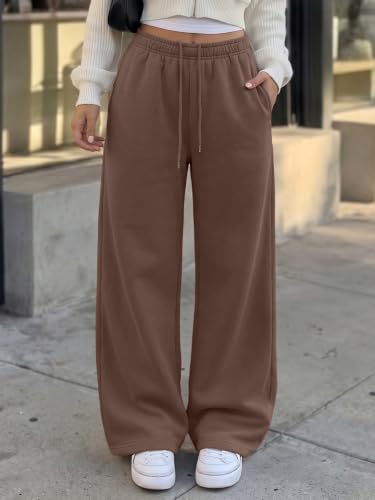 Trendy Queen Womens Wide Leg Fleece Lined Fall Sweatpants - color: Brown, size: Medium