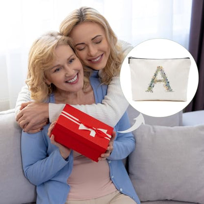 Flowers Initial Makeup Bag Personalized Cosmetic Bag, Letter A - color: Floral A, style: Floral