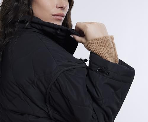 Motherhood Maternity Women's Quilted Pregnancy Long Puffer Jacket - color: Black, size: Medium