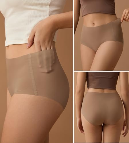 SHARICCA Seamless High Waisted Briefs Underwear Womens No Show Panties Pack - color: 5p - Soft Browns & Nudes, size: Medium