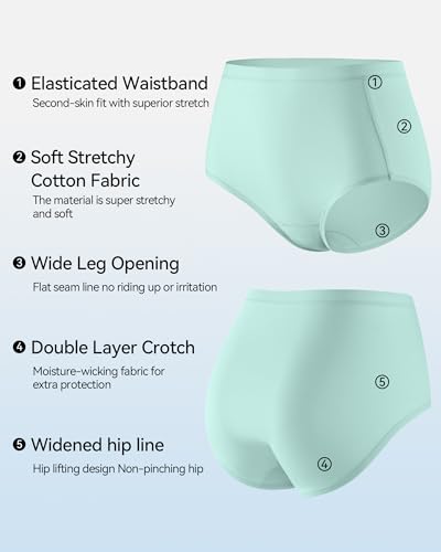 Annenmy High Waisted Panties Women's Cotton Underwear Full Coverage Briefs Soft Breathable Stretch Briefs Regular & Plus Size - color: Multicolor, size: Medium