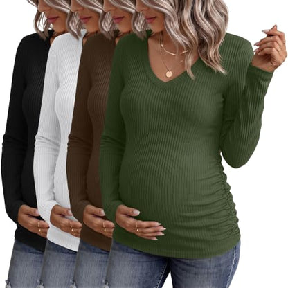 4 Pack Women's Maternity Shirts - color: Army Green, Coffee, White, Black, size: Medium
