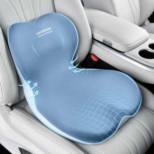 Coverado Car Seat Cushion and Lumbar Support Pillow One Piece, Memory Foam Ergonomic Back Support Driving Seat Cushion for Back Pain, Non-Slip Washable Cushion for Car, Driver, Office - color: Blue-a, size: 1 Piece