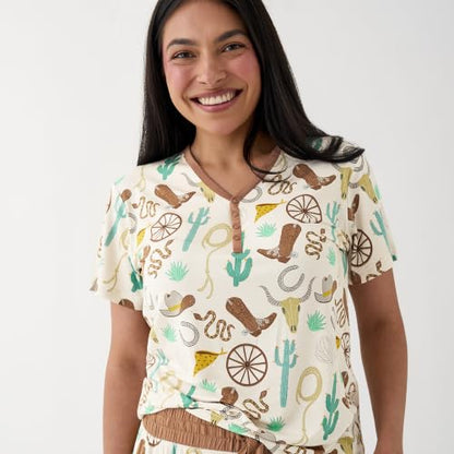 Little Sleepies Womens Pajamas, Short Sleeve, Soft Viscose from Bamboo PJs - color: Ready to Rodeo (Caramel), size: Small