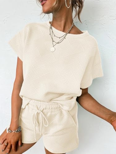 Tankaneo Womens Short Sets 2 Piece Outfits Summer Matching Lounge Set - color: Beige, size: Medium