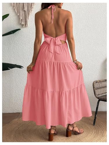 Milumia Women's Maternity Flowy Halter Maxi Dress Summer Sundress - color: Pink, size: Small