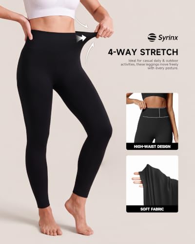 Syrinx 3-Pack High-Waisted Leggings with Pockets for Women, Tummy Control - color: 1 Pack Black, size: Small-Medium