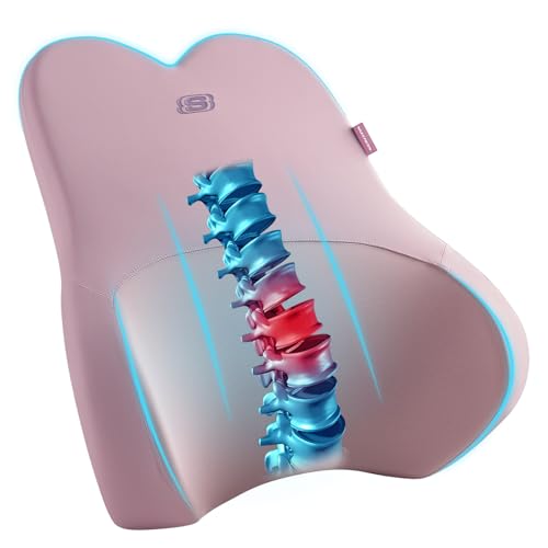 Skechers Air-Cooled & Memory Foam Lumbar Pillow,Lumbar Support Pillow for Office,Chair Lower Back Pain Relief Lumbar Pillow,Ergonomic Design Back Support Pillow for Office Chair,Car,Home,Travel,Pink - color: Pink