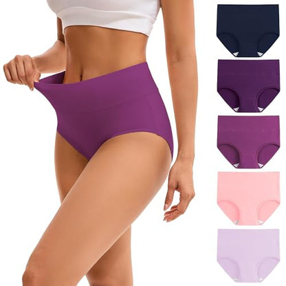 INNERSY Women's High Waisted Underwear Cotton Panties Regular & Plus Size 5-Pack - color: Lavender Dreams, size: Large