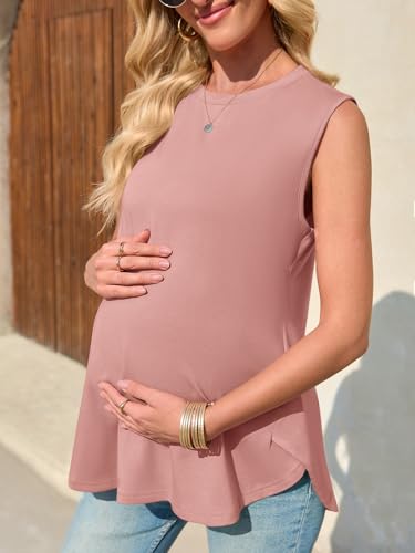 FMEYOA Women's Maternity Tank Top Summer Sleeveless Pregnancy Shirts - color: Pink, size: Medium