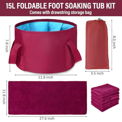 FillTouch 6 Set/ 12 Pcs Foot Soaking Tub with Towel Kit, Claret - color: Claret