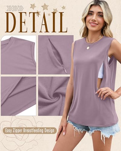 3 Pack Women's Nursing Tank Tops - color: Cement Gray, Gray Purple, Black, size: Medium