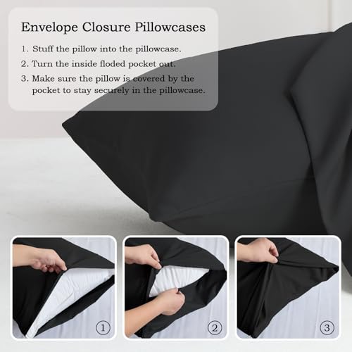 Set of 2 Brushed Microfiber Pillowcases 20x26 inch Black - color: Black, size: Standard
