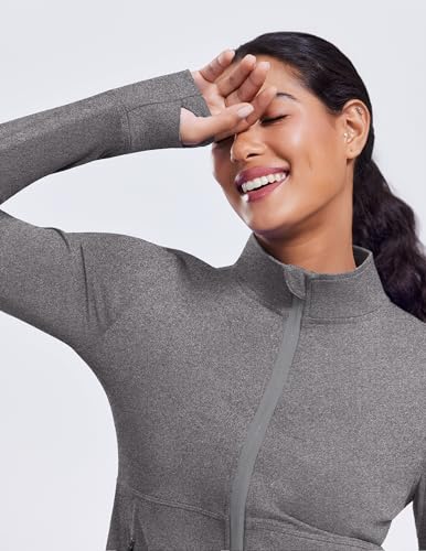 PINSPARK Women's Cropped Workout Jacket Lightweight Full Zip Running Jacket - color: Heather Grey, size: X-Large