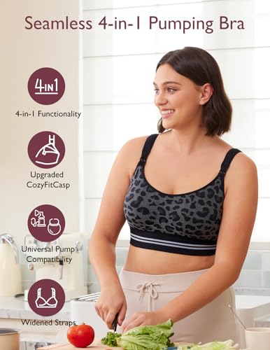 Momcozy Pumping Bra Hands Free, All-in-One Nursing & Pumping Seamless Bra for Wearable & Flange Pumps - size: Medium