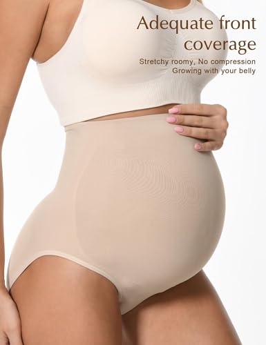 HOFISH Seamless Over-Bump Maternity Underwear, High-Waisted Panties - color: Black+beige, size: Large