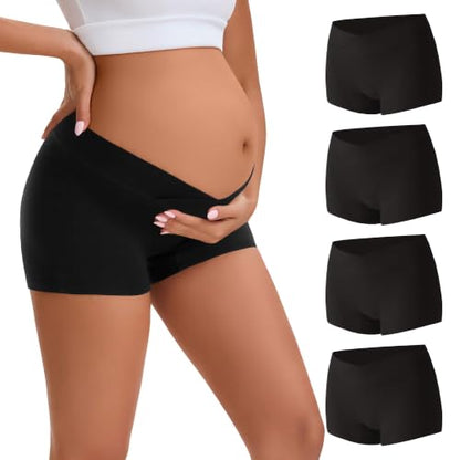 INNERSY Women's Maternity Underwear Cotton Pregnancy Boyshorts 4-Pack - color: Black, size: Medium