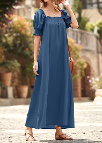 KIRUNDO Women Summer Maxi Dress Puff Sleeve Long Dresses - color: Dark Blue, size: X-Large