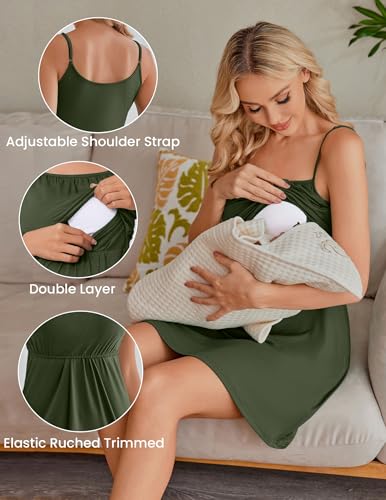 Ekouaer Womens Nursing Dress Summer Breastfeeding Maternity Clothes - color: Army Green, size: Medium