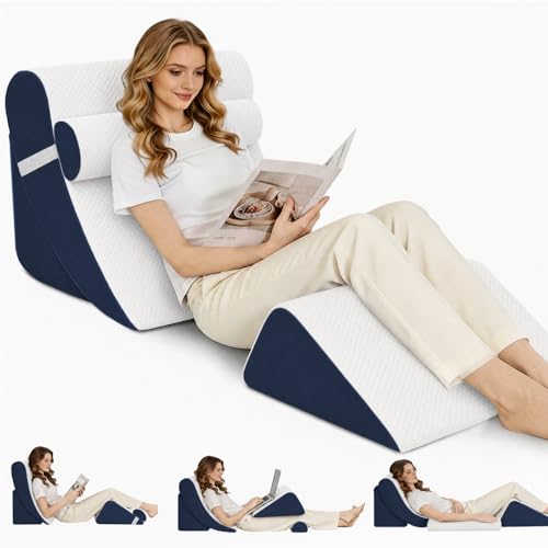 Wedge Pillow Set for After Surgery,White/Navy,4PCS-22 - color: White/Navy, size: 4PCS-22''