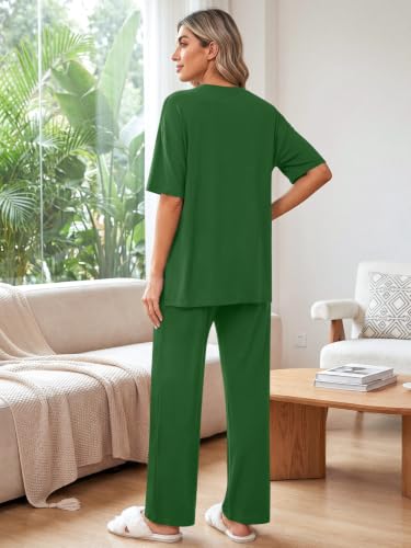 Aodemo Lounge Sets for Women 2 Piece Fall Pajamas Pj Outfits - color: Dark Green, size: XX-Large