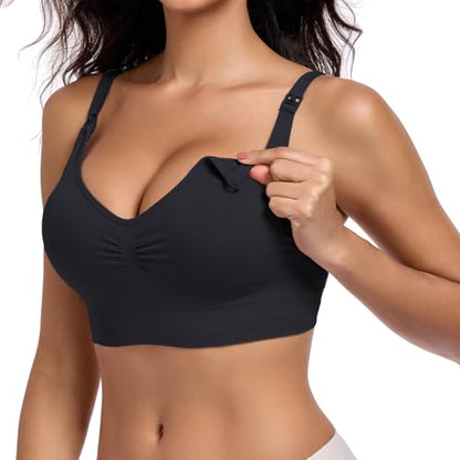 Women’s Seamless Nursing Bra Wireless Maternity Bra 5 Pack - color: Black/Skin/Pink/Light Blue/White, size: Large