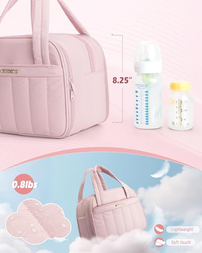 Marscamd Quilted Wearable Breast Pump Bag with Cooler Compartment - color: Pink