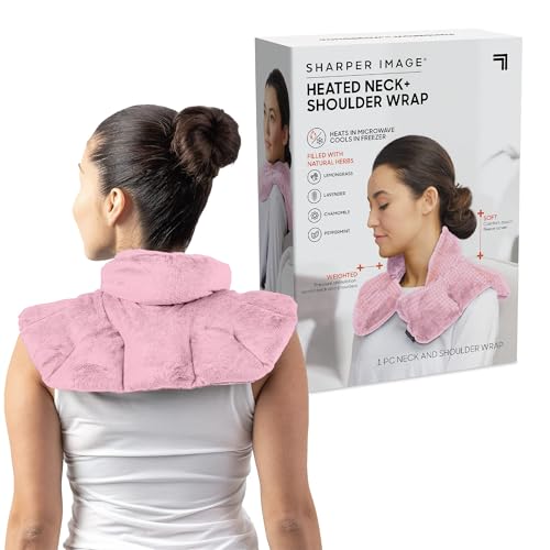 Sharper Image Heated Neck & Shoulder Wrap - Microwavable Warm & Cooling Plush Pad, Scented Aromatherapy (100% Natural Lavender & Herb Spa Blend), Pain Tension Headache Relief Therapy, Gift for Women - color: Pink, size: 1 Count (Pack of 1)