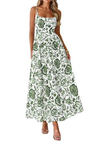 PRETTYGARDEN Women's Summer Boho Maxi Dress A Line Eyelet Floral Sundresses - color: Floral White Army Green, size: XX-Large