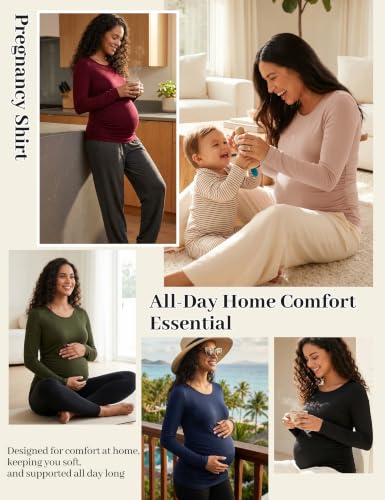 Happy.angel Women's Maternity Long Sleeve Shirts,Side Ruched Pregnancy Tops - color: Navy, size: Small