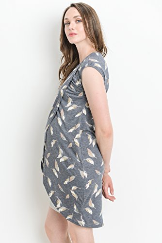 HELLO MIZ Color Block Asymmetrical Breastfeeing Maternity Nursing Dress - color: Navy/Heather Grey, size: Small
