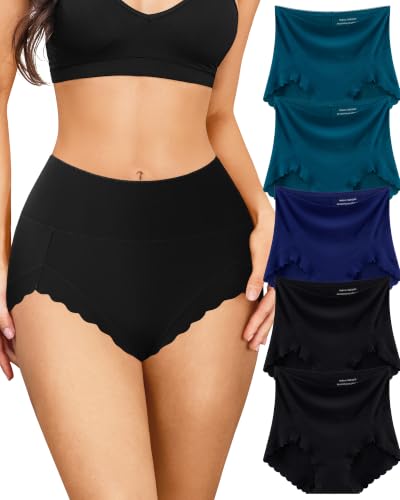5 Pack Seamless Underwear for Women High Waisted Postpartum Underwear Full Coverage No Show Breathable Stretchy Briefs - color: Multicoloured G, size: Large