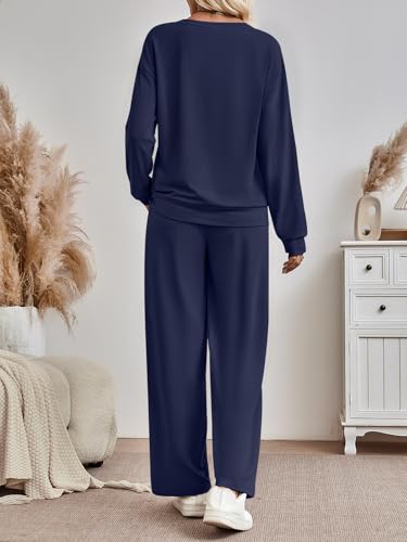 AUTOMET Womens Sweatsuits 2 Piece Lounge Matching Sweat Sets Fall Outfits - color: Navy, size: Large