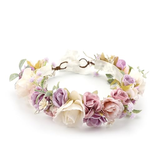 Purple Pink Flower Crown for Girls Birthday Gifts - color: Purple-Child Size