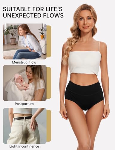 ALLBASE Women's Cotton Period underwear leakproof high absorbency 3 Pack Regular & Plus Size - color: Black, size: 3X-Large