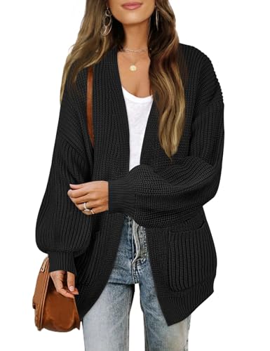 MEROKEETY Long Sleeve Oversized Cardigan Sweaters for Women - color: Black, size: Small