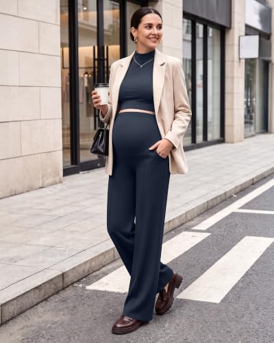 G4Free EverGoing Maternity Dress Pants Pregnancy Slacks - color: Dark Navy, size: X-Small