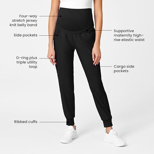 Wink W123 Maternity Jogger Scrub Pant - color: Black, size: Large