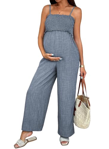 BLENCOT Women's Smocked Maternity Jumpsuit Loose Overalls - color: Grey Blue, size: XX-Large