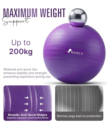 ROMIX Exercise Ball, Anti-Burst Yoga and Birthing Ball with Pump, Home Use - color: Purple