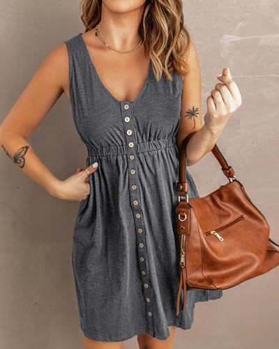 BTFBM Womens Summer Dresses 2026 Beach Vacation - color: Buttons Grey, size: X-Large